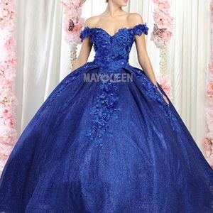 COPY - Royal blue beaded floral quencenara pageant prom ball gown